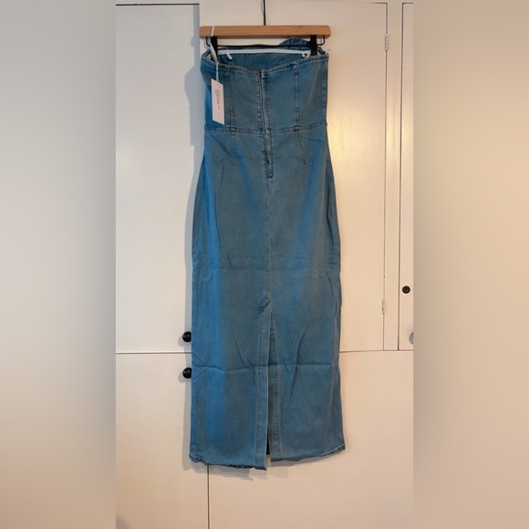 NWT Torn by Ronny Kobo Renee Strapless Denim Midi Dress Floral Detail Size S - Picture 6 of 9